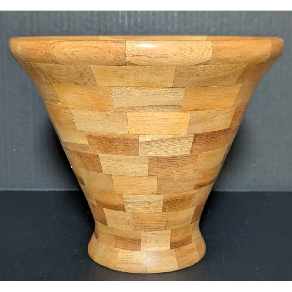Vintage Hand Turned Segmented Elm/Pine Wood Bowl 6 3/4
